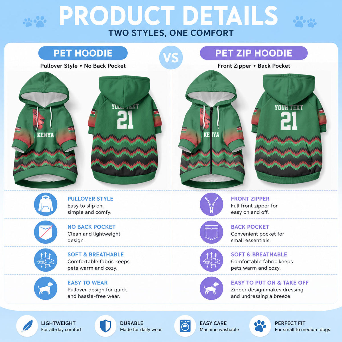 Custom Cricket Africa Kenya Pet Hoodie Green Lion Head Kenyan Pattern