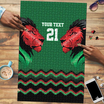 Custom Cricket Africa Kenya Puzzle Green Lion Head Kenyan Pattern