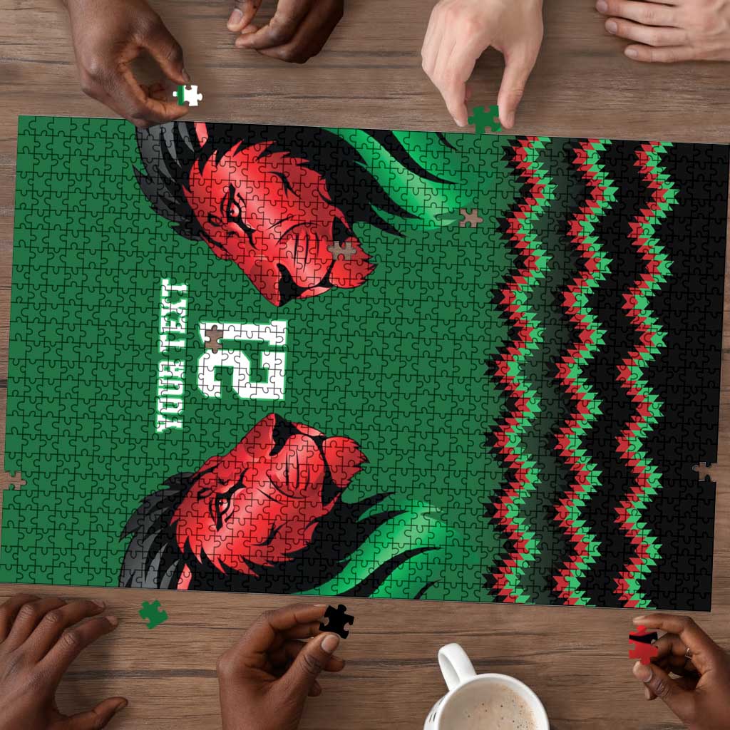 Custom Cricket Africa Kenya Puzzle Green Lion Head Kenyan Pattern