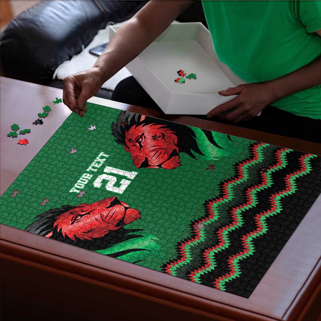 Custom Cricket Africa Kenya Puzzle Green Lion Head Kenyan Pattern
