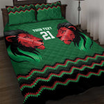 Custom Cricket Africa Kenya Quilt Bed Set Green Lion Head with Kenyan Pattern - African Pride