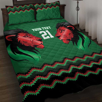 Custom Cricket Africa Kenya Quilt Bed Set Green Lion Head with Kenyan Pattern - African Pride