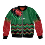 Custom Cricket Africa Kenya Sleeve Zip Bomber Jacket Green Lion Head with Kenyan Pattern - African Pride