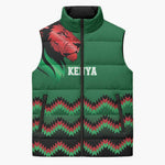 Custom Cricket Africa Kenya Sleeveless Puffer Jacket Green Lion Head Kenyan Pattern