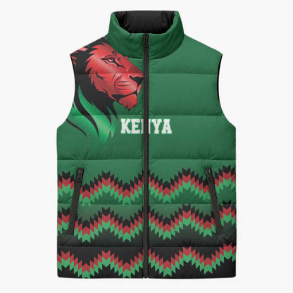 Custom Cricket Africa Kenya Sleeveless Puffer Jacket Green Lion Head Kenyan Pattern