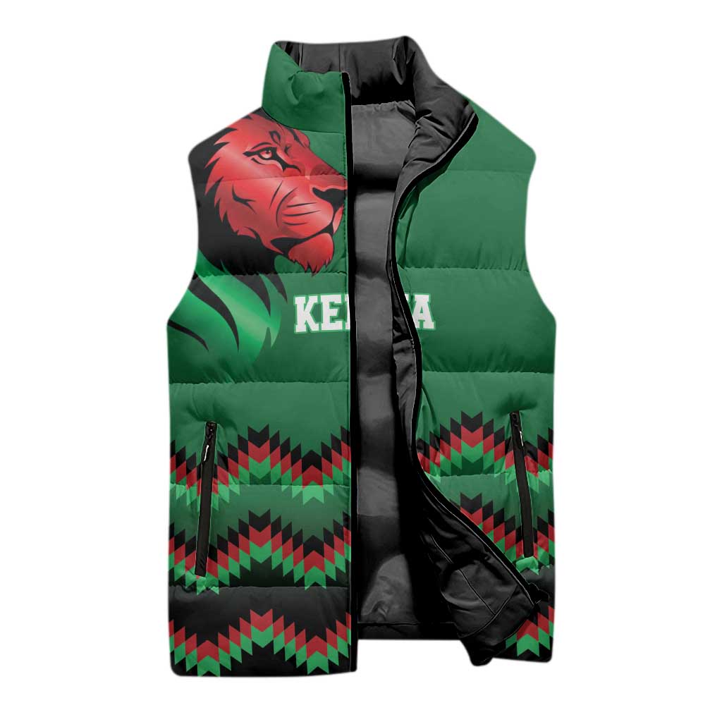 Custom Cricket Africa Kenya Sleeveless Puffer Jacket Green Lion Head Kenyan Pattern