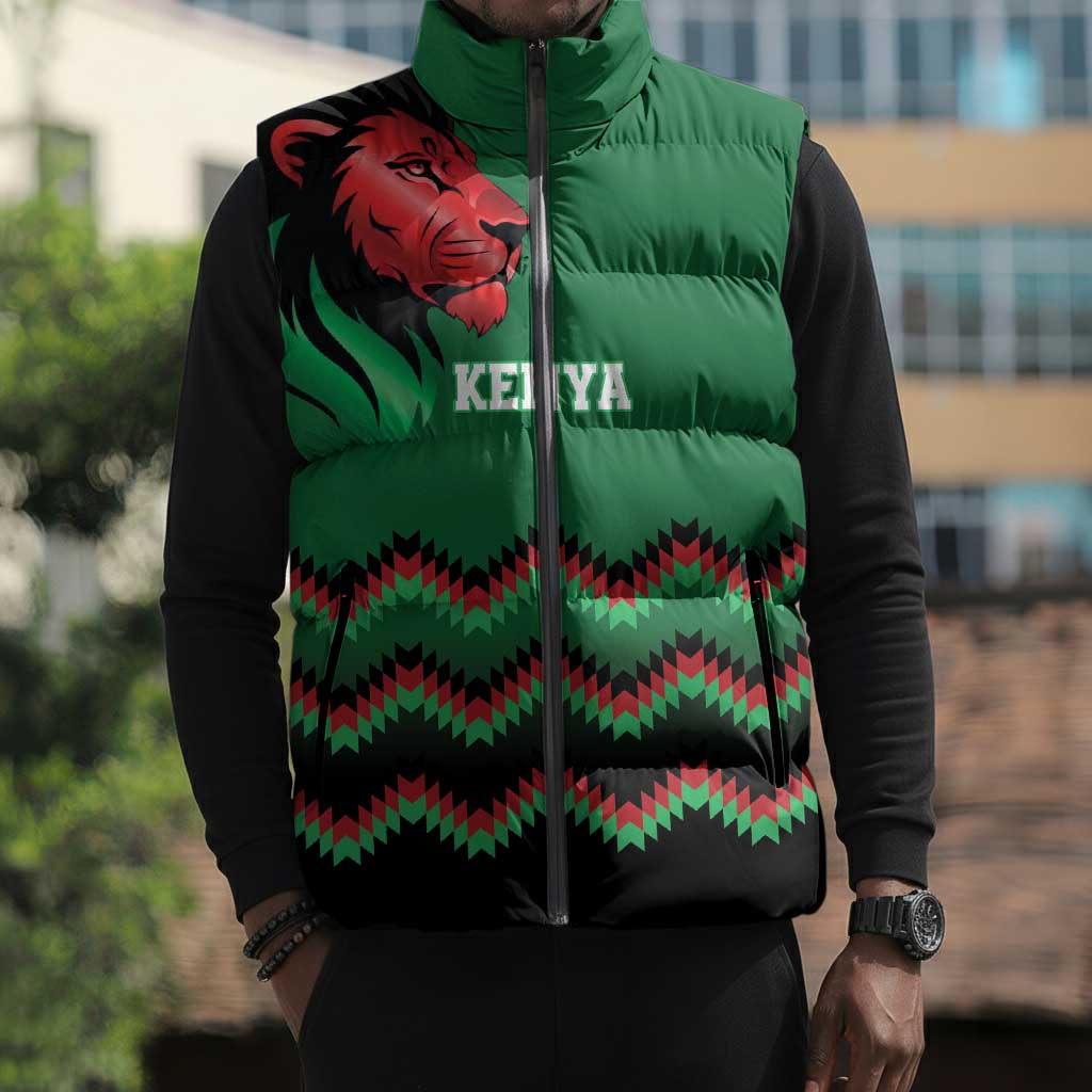 Custom Cricket Africa Kenya Sleeveless Puffer Jacket Green Lion Head Kenyan Pattern