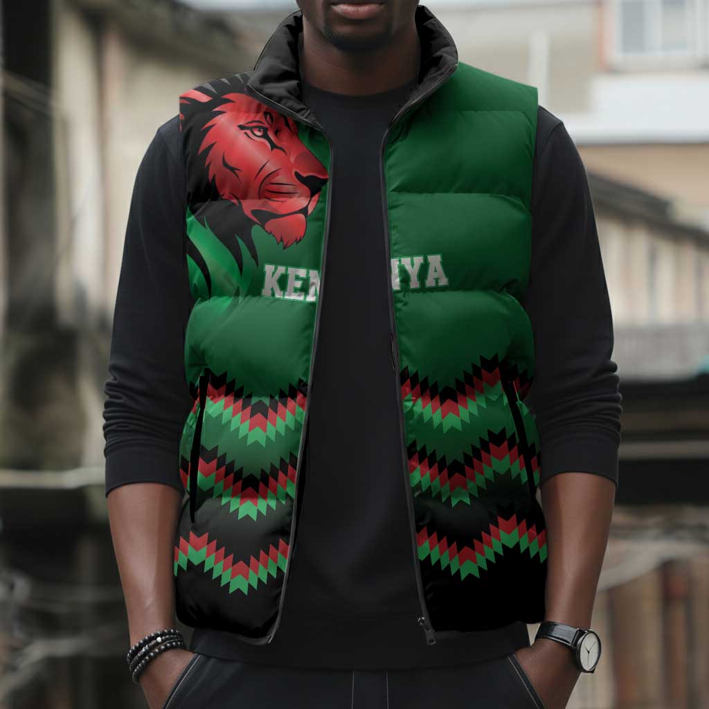 Custom Cricket Africa Kenya Sleeveless Puffer Jacket Green Lion Head Kenyan Pattern