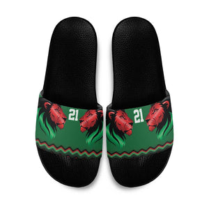 Custom Cricket Africa Kenya Slide Sandals Green Lion Head Kenyan Pattern
