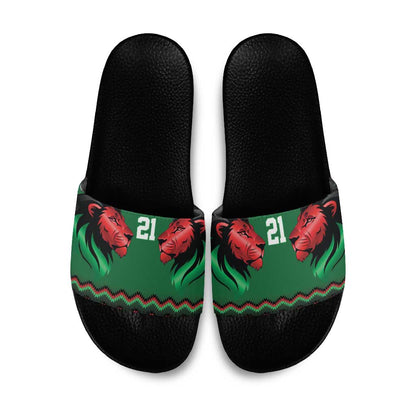 Custom Cricket Africa Kenya Slide Sandals Green Lion Head Kenyan Pattern