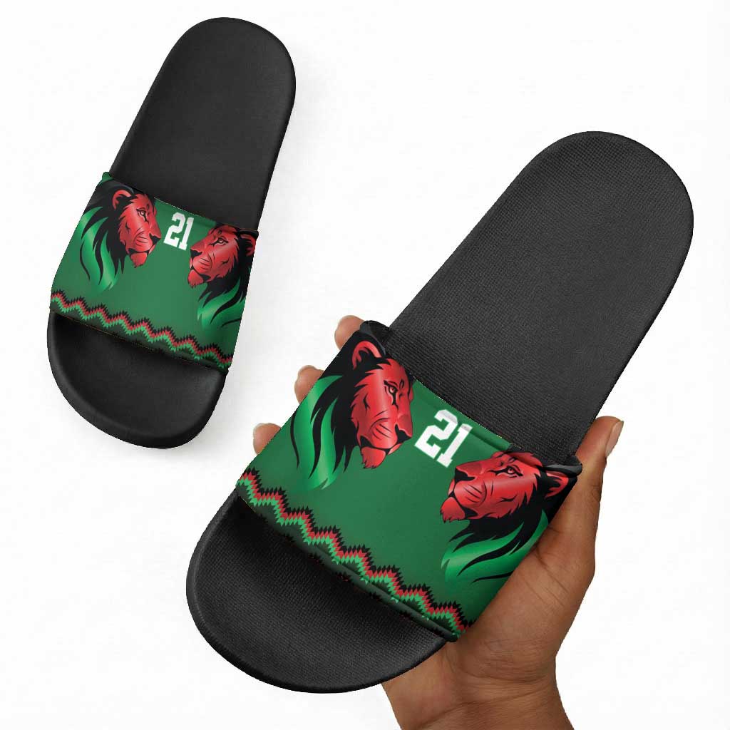 Custom Cricket Africa Kenya Slide Sandals Green Lion Head Kenyan Pattern