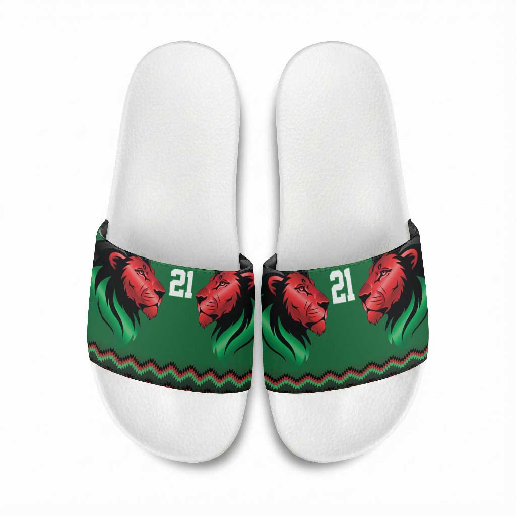Custom Cricket Africa Kenya Slide Sandals Green Lion Head Kenyan Pattern