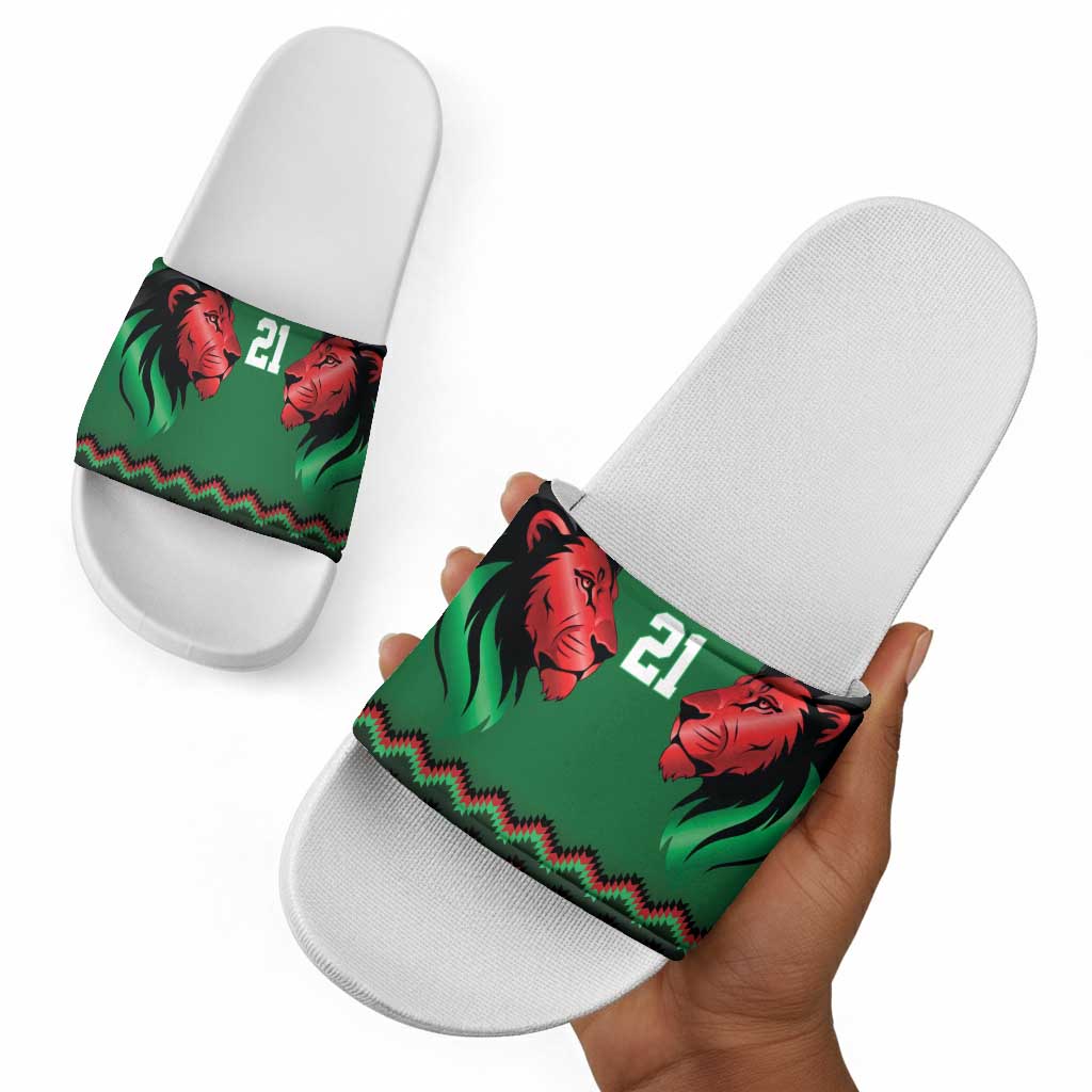 Custom Cricket Africa Kenya Slide Sandals Green Lion Head Kenyan Pattern