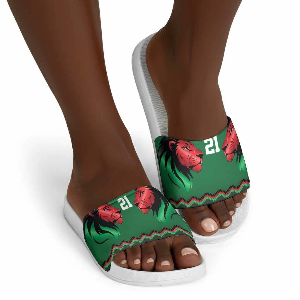Custom Cricket Africa Kenya Slide Sandals Green Lion Head Kenyan Pattern