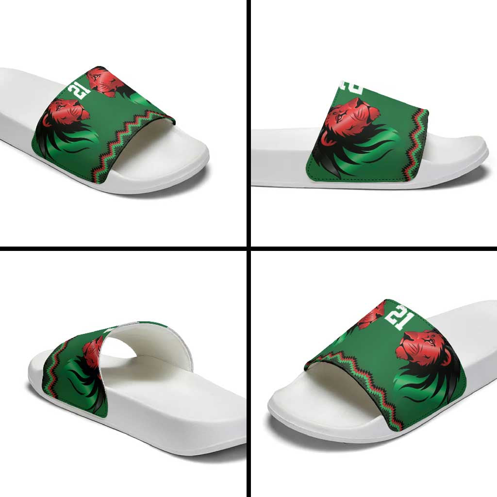 Custom Cricket Africa Kenya Slide Sandals Green Lion Head Kenyan Pattern