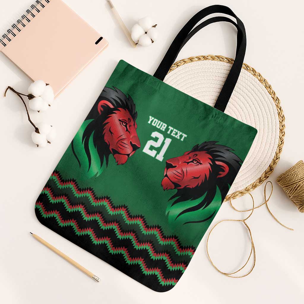 Custom Cricket Africa Kenya Tote Bag Green Lion Head Kenyan Pattern
