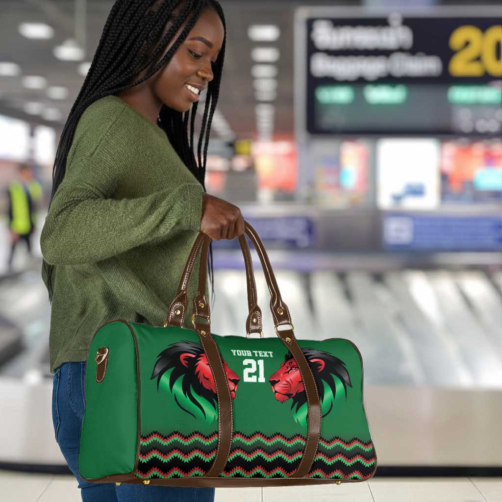 Custom Cricket Africa Kenya Travel Bag Green Lion Head Kenyan Pattern