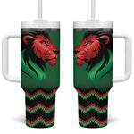 Custom Cricket Africa Kenya Tumbler With Handle Green Lion Head with Kenyan Pattern - African Pride