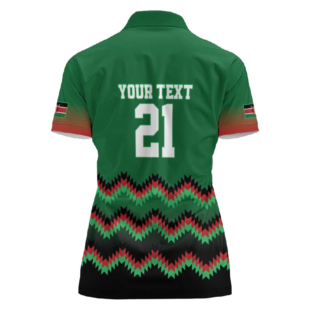 Custom Cricket Africa Kenya Women Polo Shirt Green Lion Head with Kenyan Pattern - African Pride