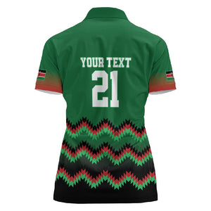 Custom Cricket Africa Kenya Women Polo Shirt Green Lion Head with Kenyan Pattern - African Pride