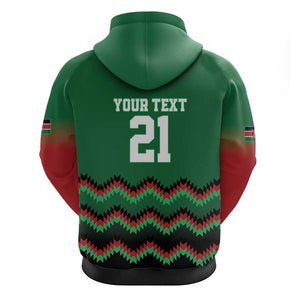 Custom Cricket Africa Kenya Zip Hoodie Green Lion Head with Kenyan Pattern - African Pride