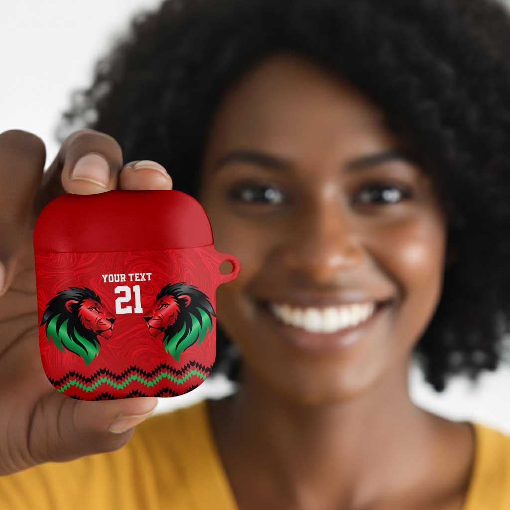 Custom Cricket Africa Kenya AirPods Case Red Lion Head Kenyan Pattern