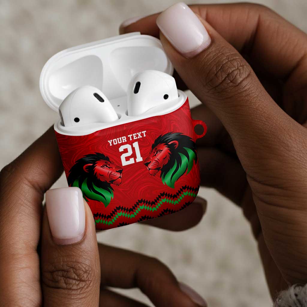 Custom Cricket Africa Kenya AirPods Case Red Lion Head Kenyan Pattern