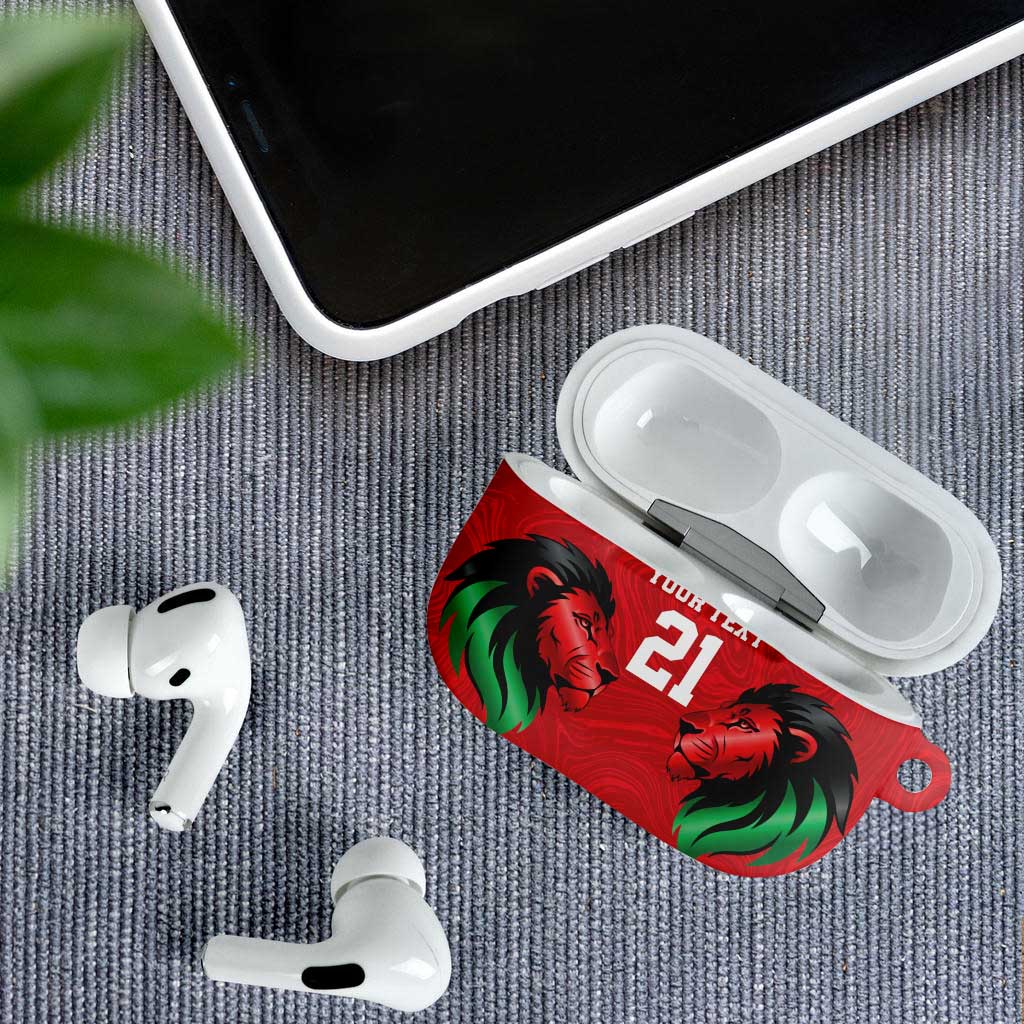 Custom Cricket Africa Kenya AirPods Case Red Lion Head Kenyan Pattern