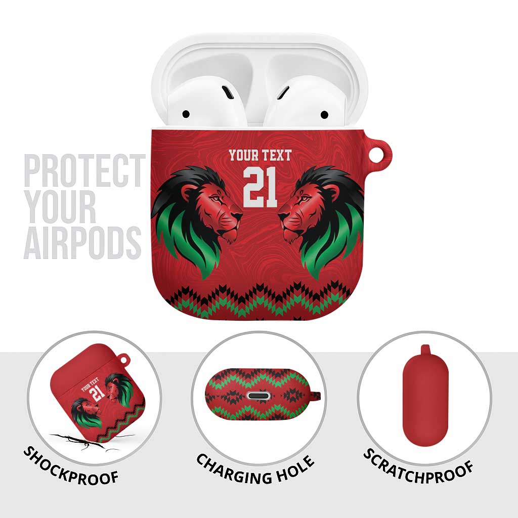 Custom Cricket Africa Kenya AirPods Case Red Lion Head Kenyan Pattern