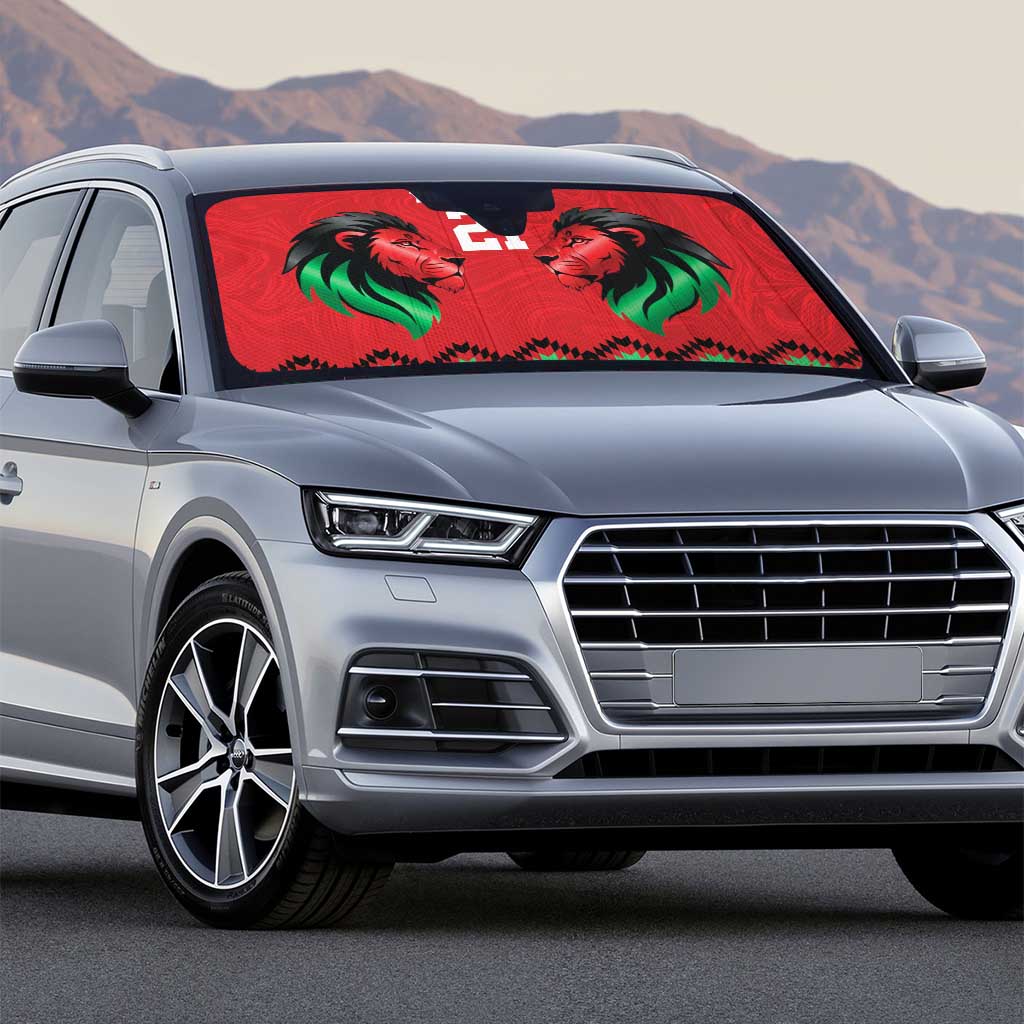 Custom Cricket Africa Kenya Auto Sun Shade Red Lion Head Kenyan Pattern