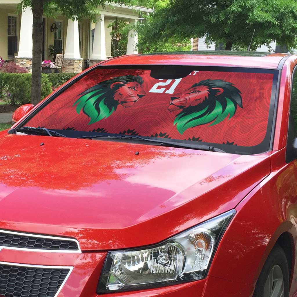 Custom Cricket Africa Kenya Auto Sun Shade Red Lion Head Kenyan Pattern