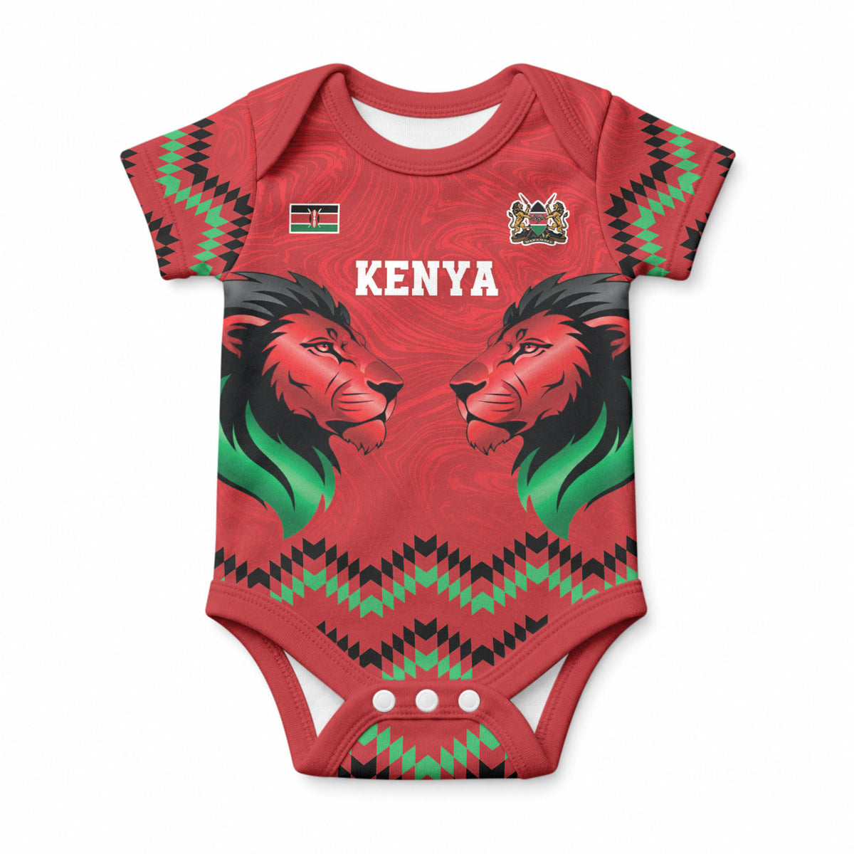 Custom Cricket Africa Kenya Baby Onesie Red Lion Head Kenyan Pattern