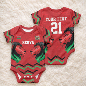 Custom Cricket Africa Kenya Baby Onesie Red Lion Head Kenyan Pattern