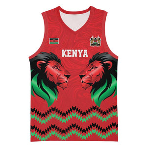 Custom Cricket Africa Kenya Basketball Jersey Red Lion Head with Kenyan Pattern LT9