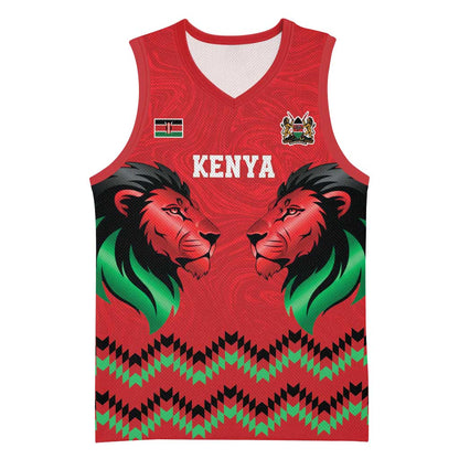 Custom Cricket Africa Kenya Basketball Jersey Red Lion Head with Kenyan Pattern LT9