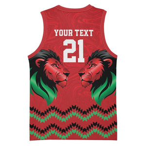 Custom Cricket Africa Kenya Basketball Jersey Red Lion Head with Kenyan Pattern LT9