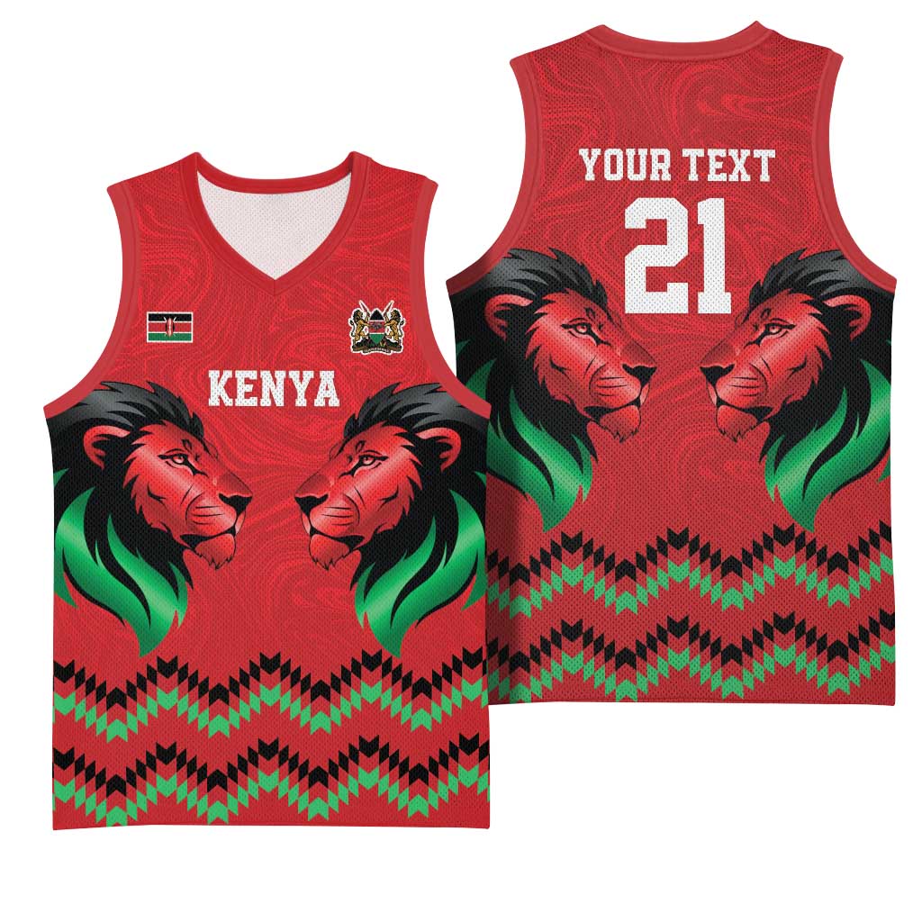 Custom Cricket Africa Kenya Basketball Jersey Red Lion Head with Kenyan Pattern LT9