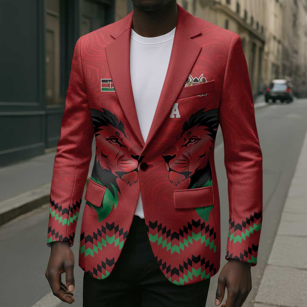 Custom Cricket Africa Kenya Blazer Red Lion Head Kenyan Pattern