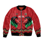 Custom Cricket Africa Kenya Bomber Jacket Red Lion Head with Kenyan Pattern - African Pride