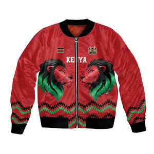 Custom Cricket Africa Kenya Bomber Jacket Red Lion Head with Kenyan Pattern - African Pride