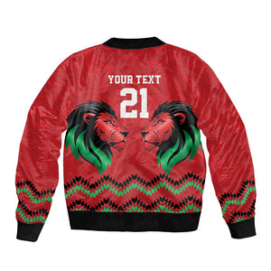 Custom Cricket Africa Kenya Bomber Jacket Red Lion Head with Kenyan Pattern - African Pride