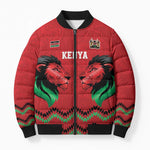 Custom Cricket Africa Kenya Bomber Puffer Jacket Red Lion Head Kenyan Pattern
