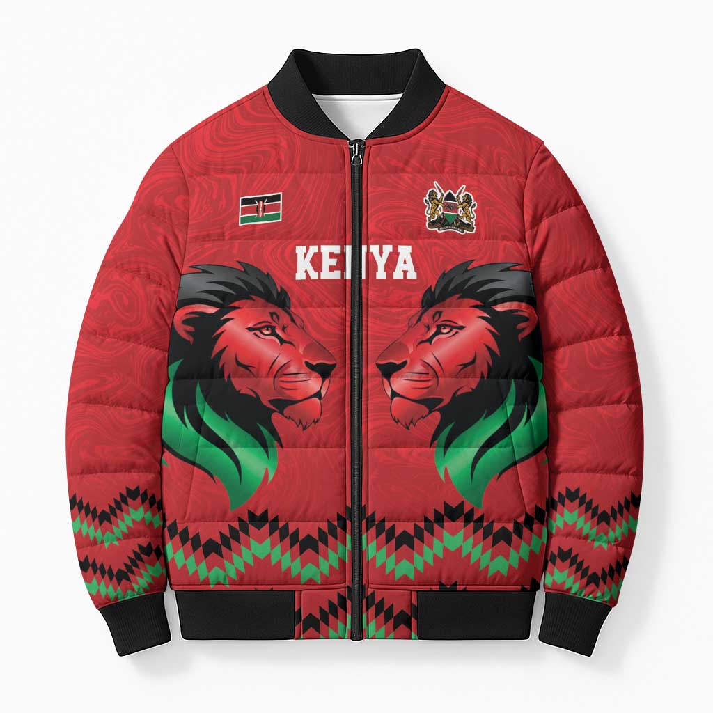 Custom Cricket Africa Kenya Bomber Puffer Jacket Red Lion Head Kenyan Pattern