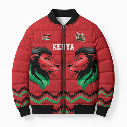 Custom Cricket Africa Kenya Bomber Puffer Jacket Red Lion Head Kenyan Pattern