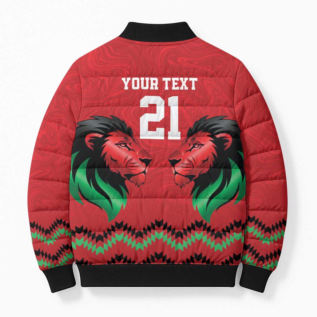 Custom Cricket Africa Kenya Bomber Puffer Jacket Red Lion Head Kenyan Pattern