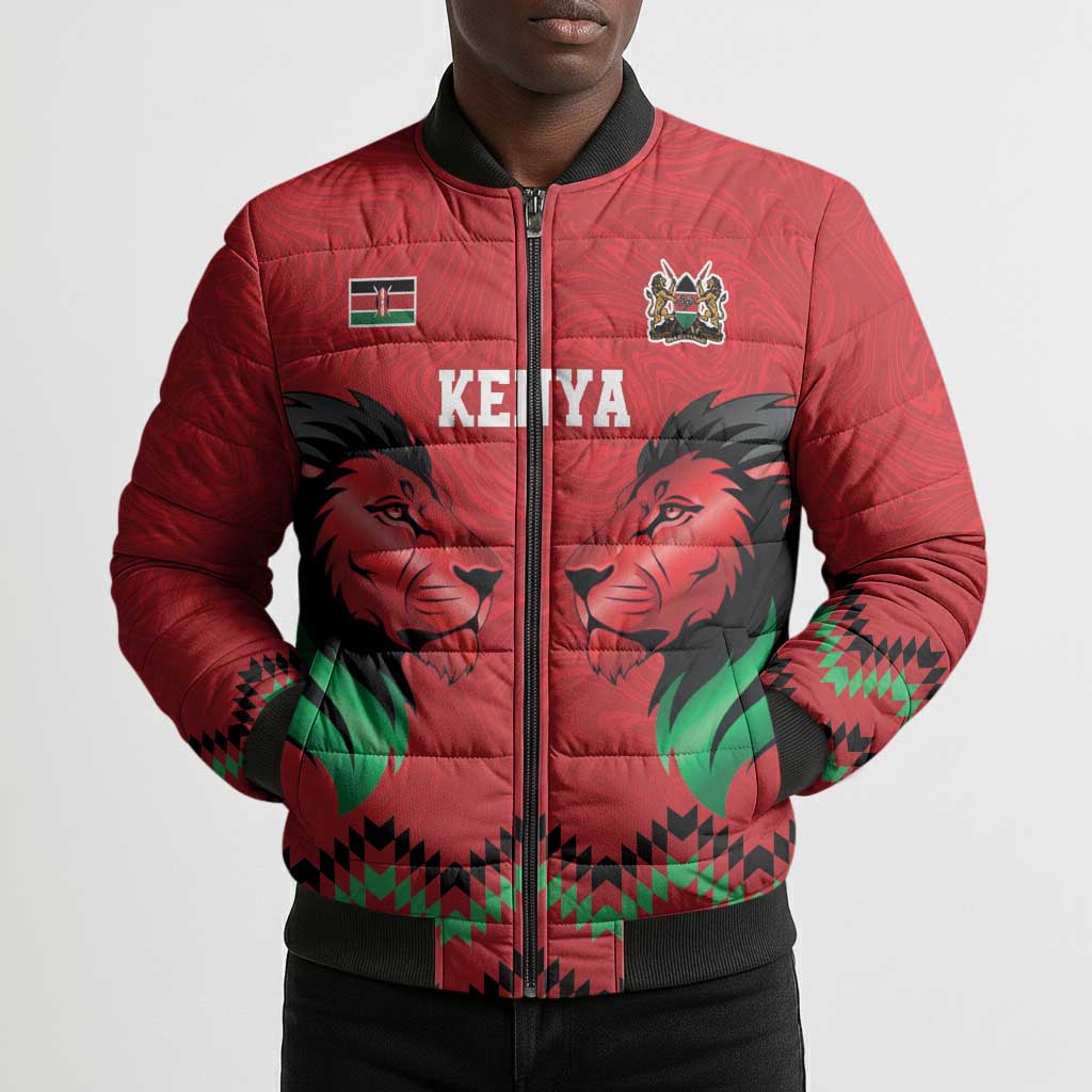 Custom Cricket Africa Kenya Bomber Puffer Jacket Red Lion Head Kenyan Pattern