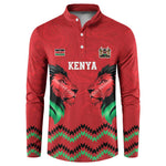 Custom Cricket Africa Kenya Button Sweatshirt Red Lion Head Kenyan Pattern