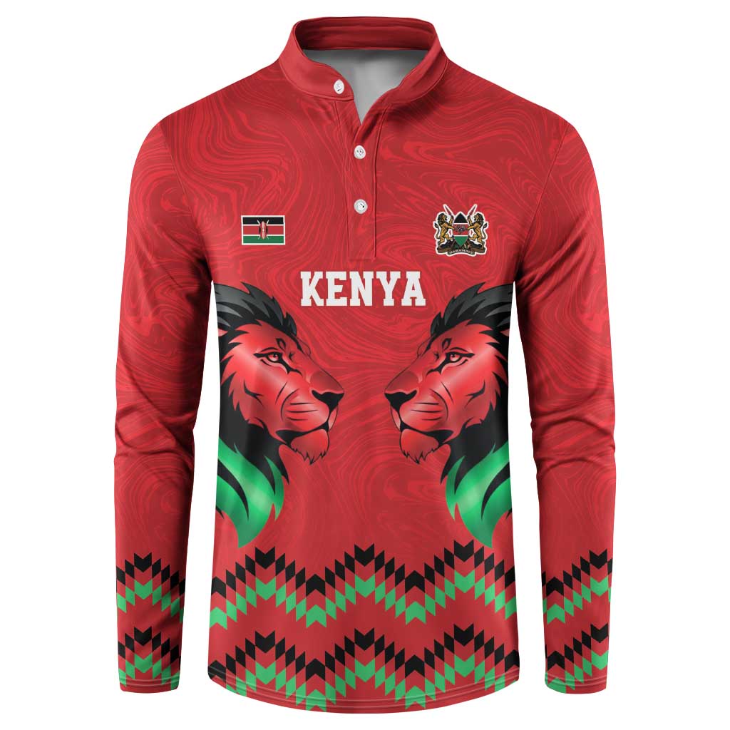 Custom Cricket Africa Kenya Button Sweatshirt Red Lion Head Kenyan Pattern