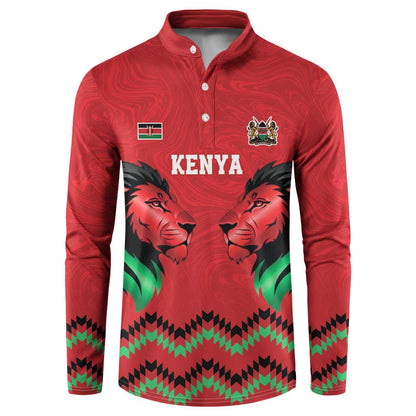 Custom Cricket Africa Kenya Button Sweatshirt Red Lion Head Kenyan Pattern
