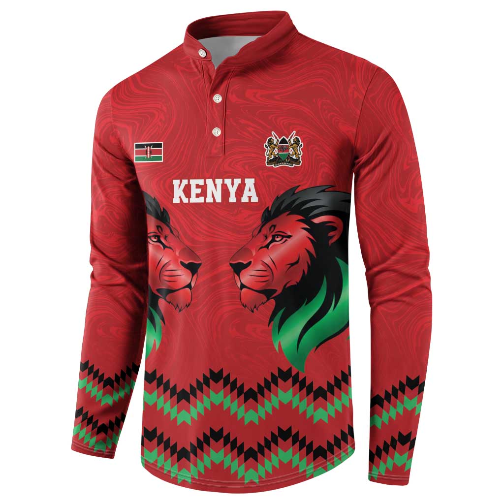 Custom Cricket Africa Kenya Button Sweatshirt Red Lion Head Kenyan Pattern